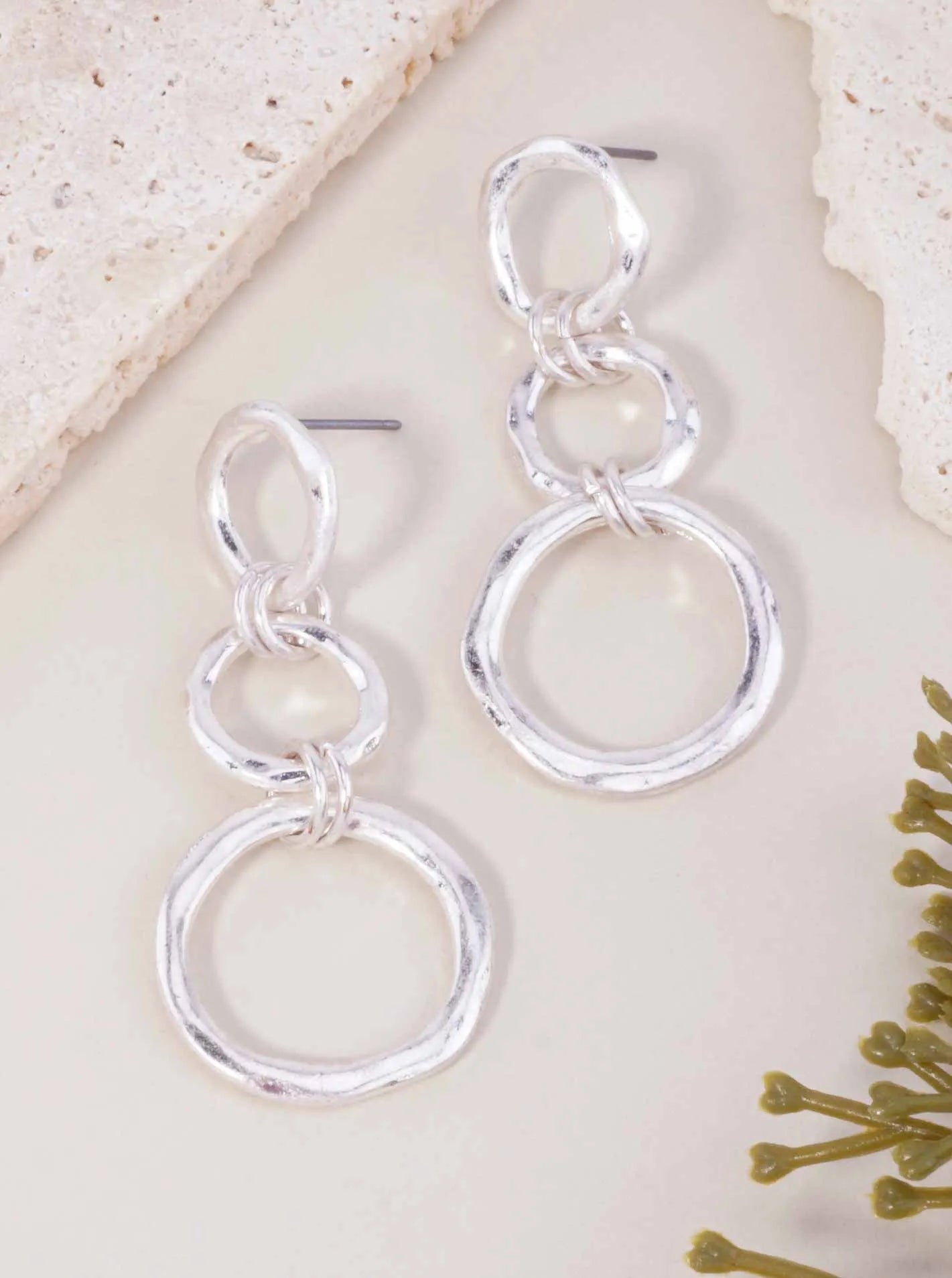 Hammered Triple Round Dangle Drop Earrings