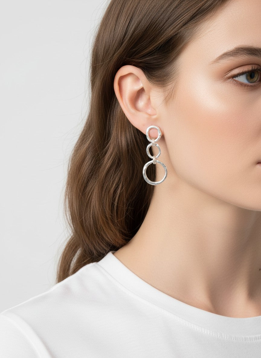 Hammered Triple Round Dangle Drop Earrings