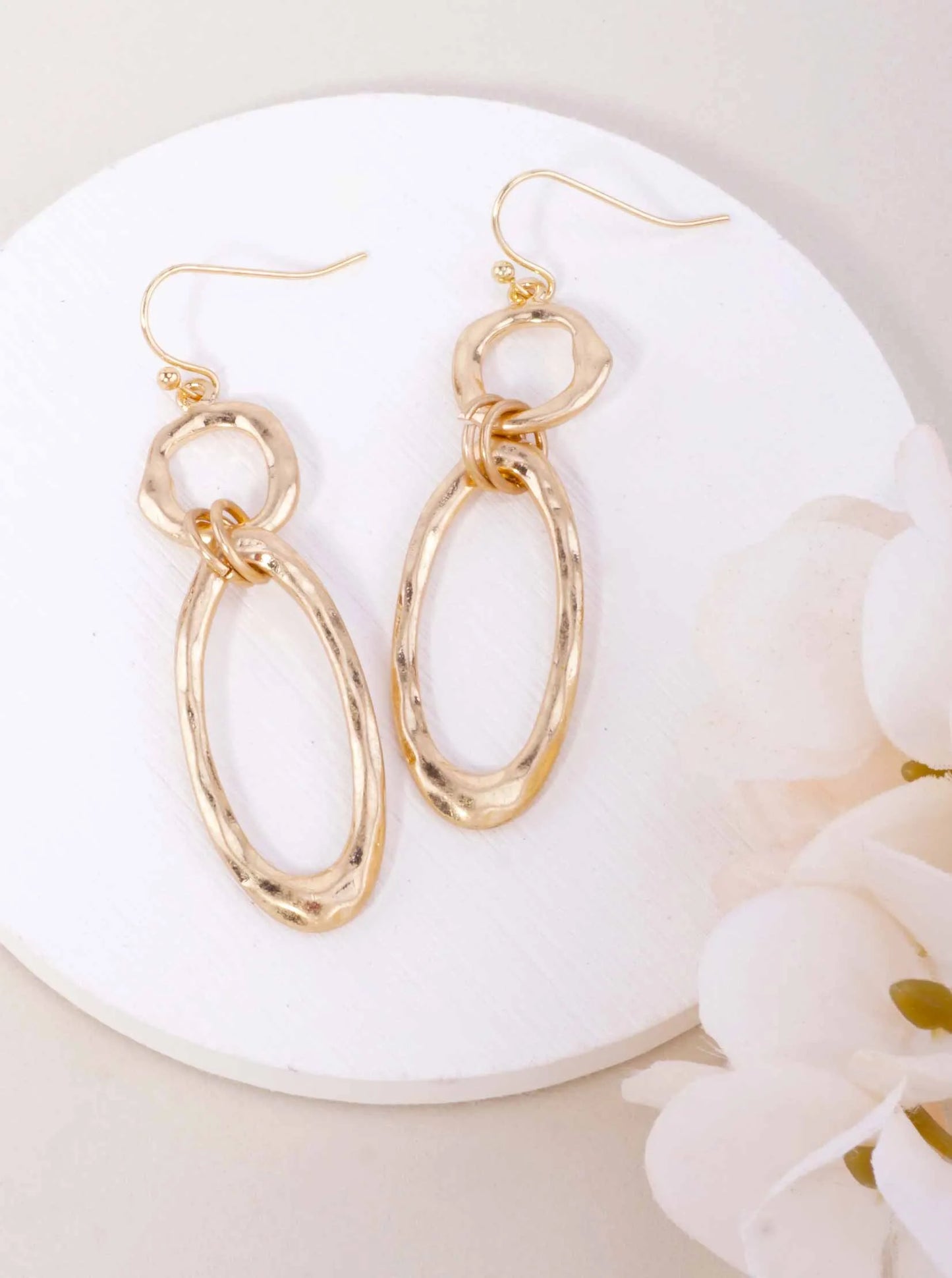Hammered Oval Link Drop Earrings