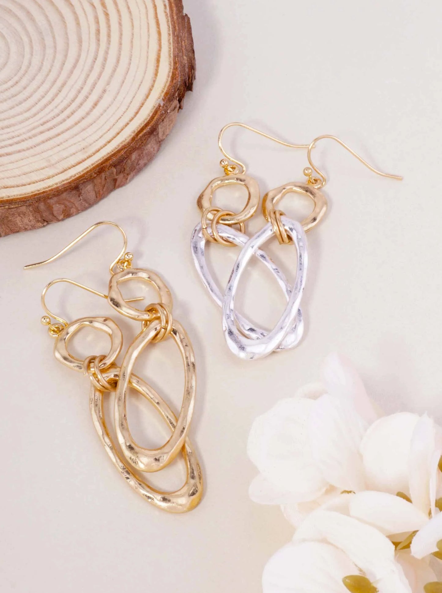 Hammered Oval Link Drop Earrings
