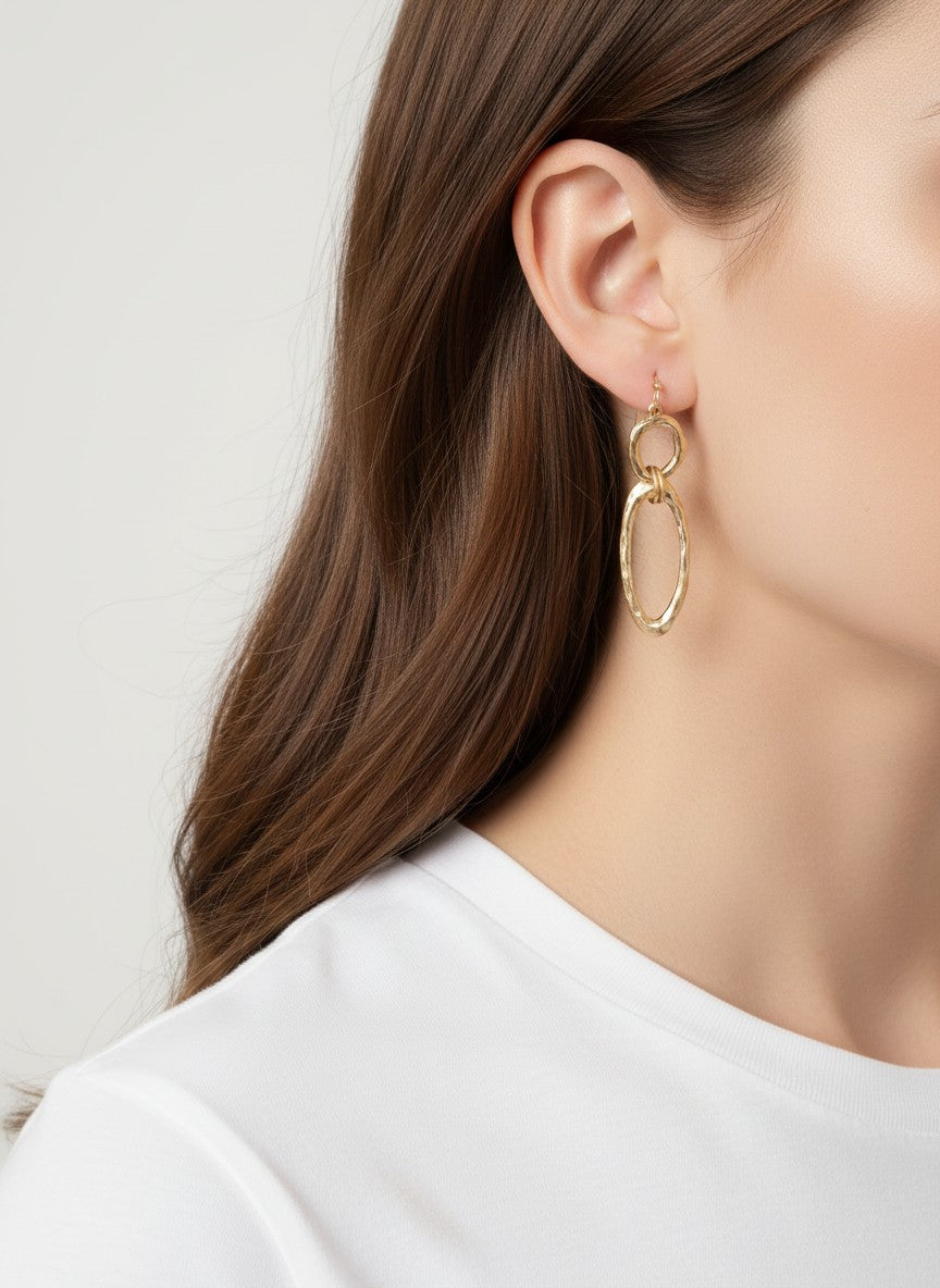 Hammered Oval Link Drop Earrings