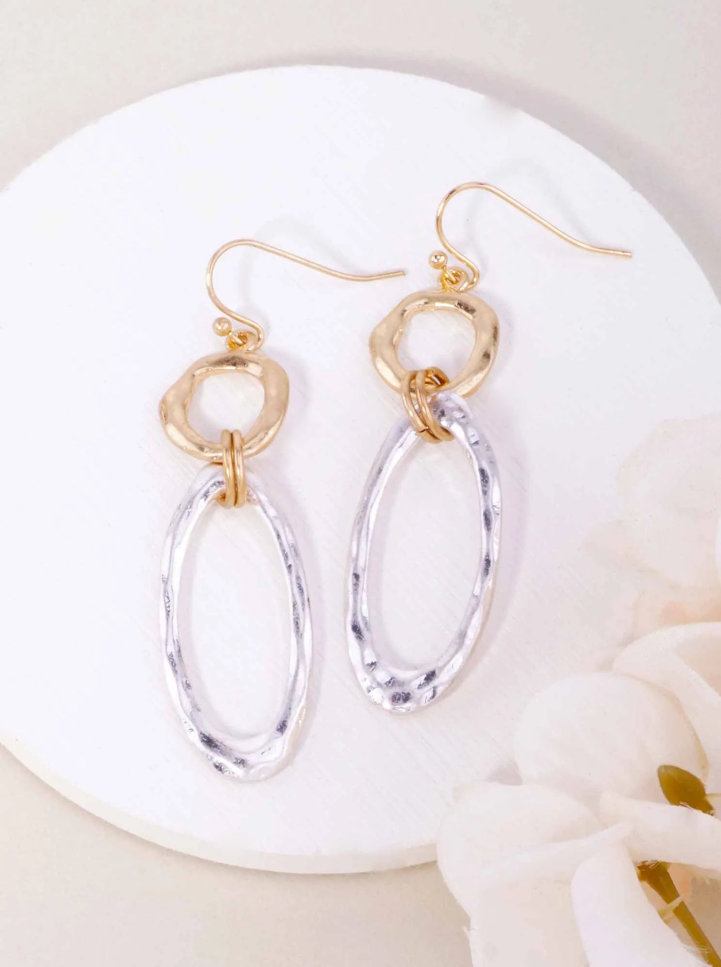 Hammered Oval Link Drop Earrings