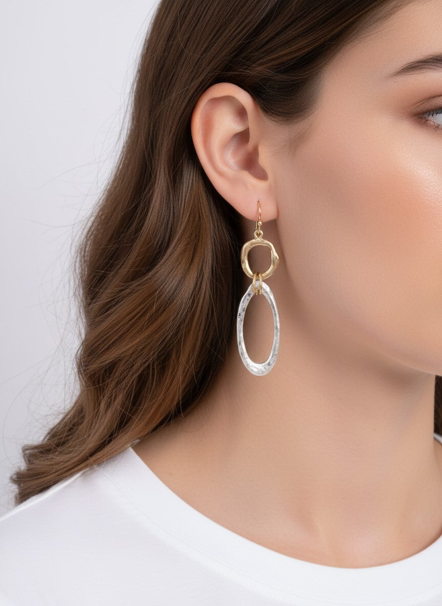 Hammered Oval Link Drop Earrings