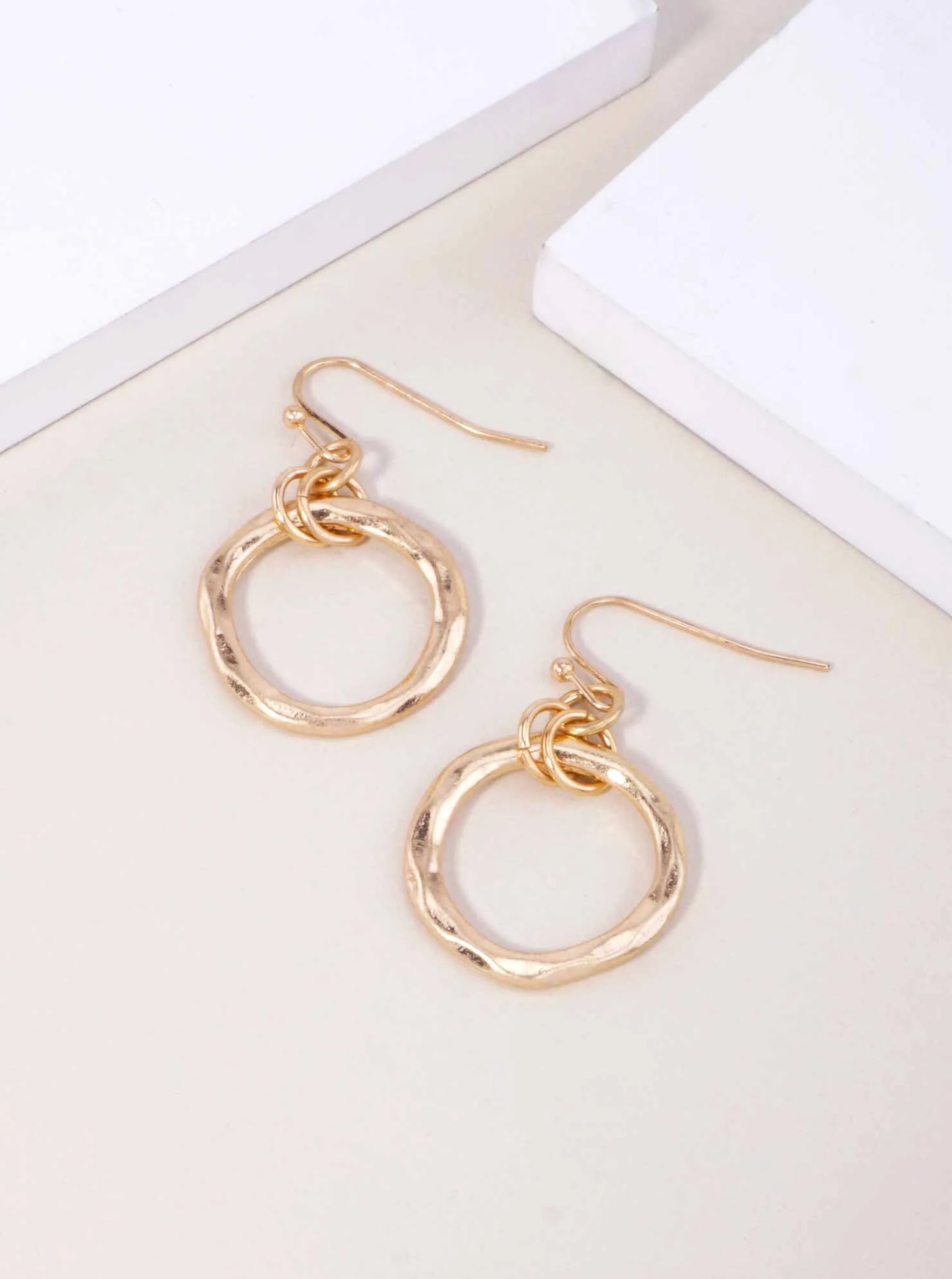 Round Hammered Zinc Alloy Dangle Earrings