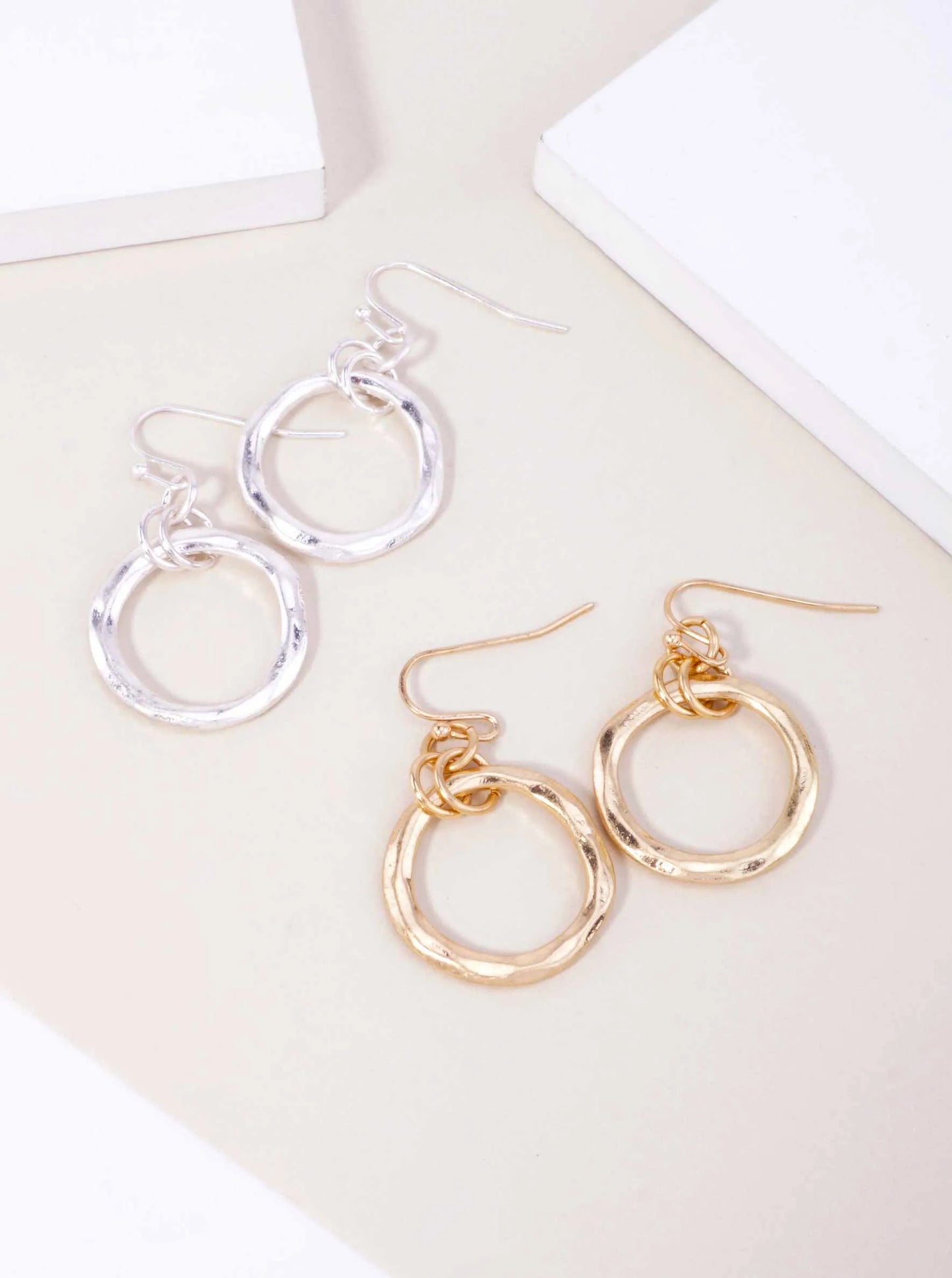 Round Hammered Zinc Alloy Dangle Earrings