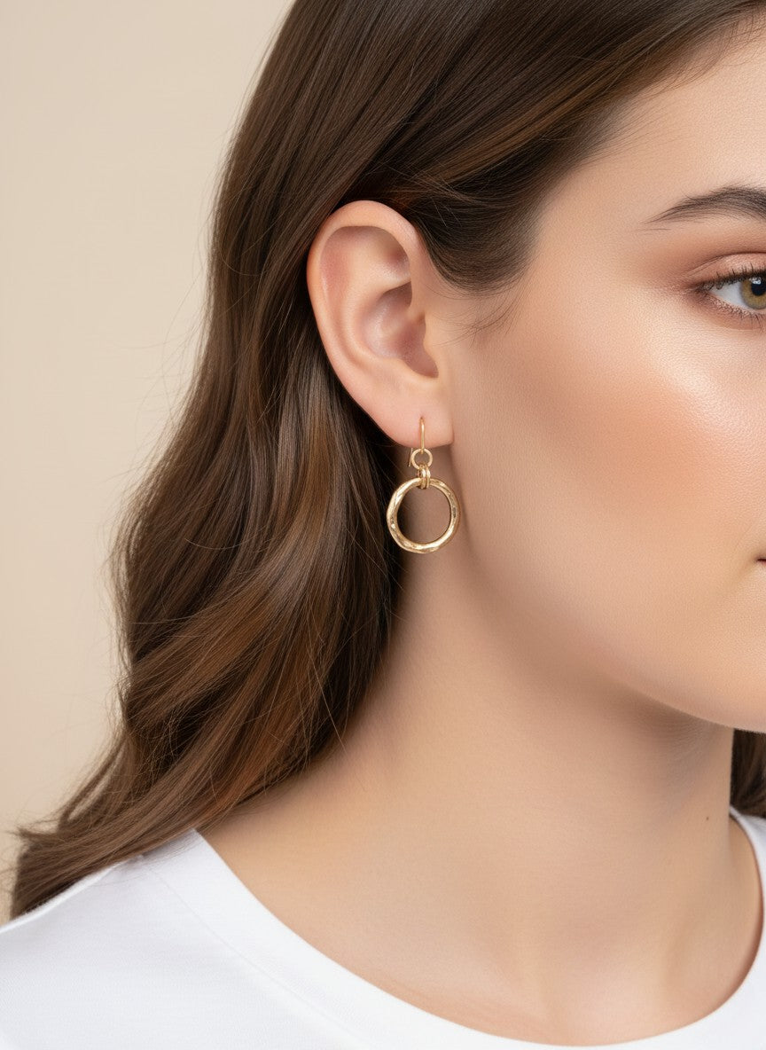 Round Hammered Zinc Alloy Dangle Earrings
