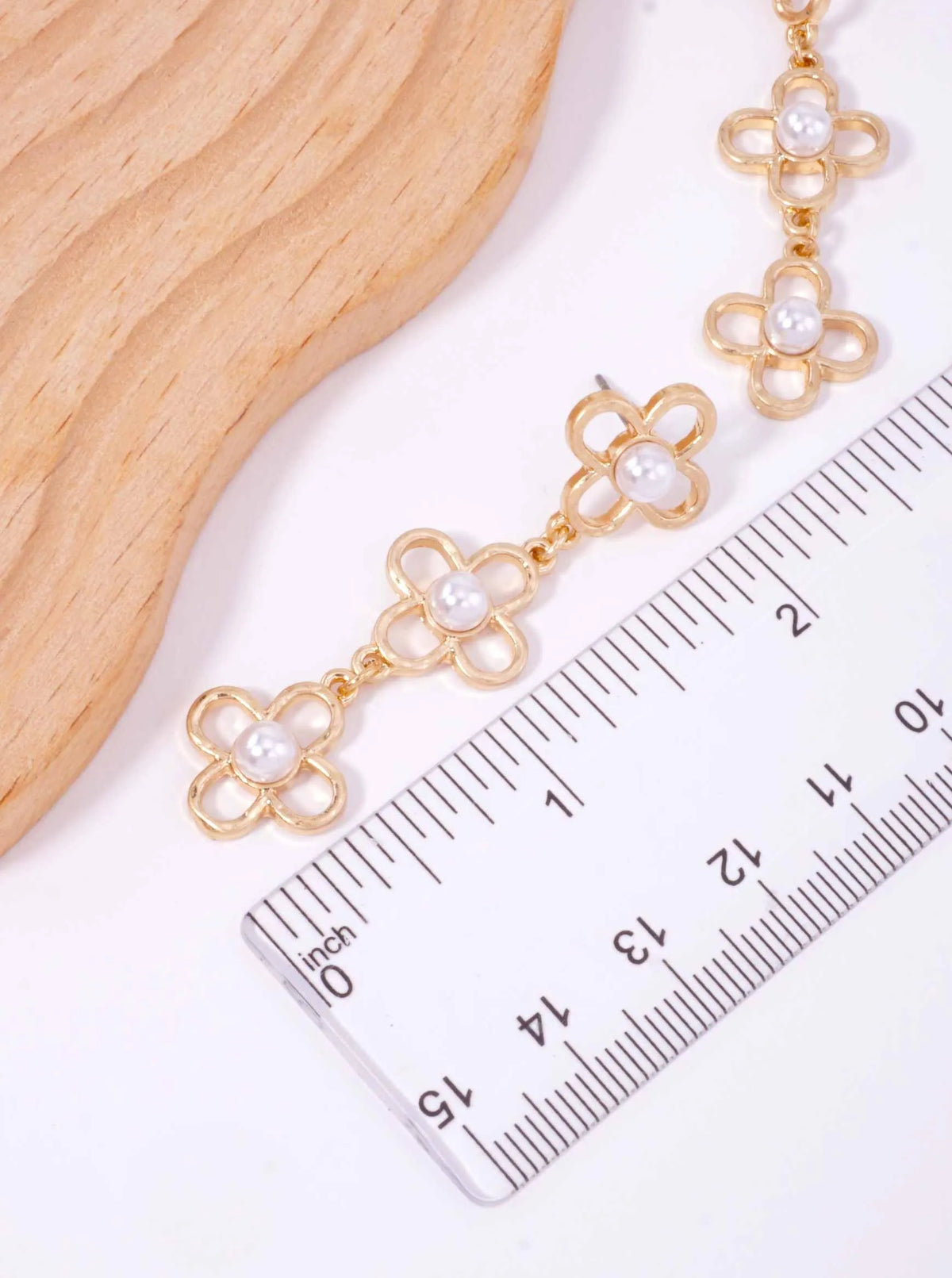 Pearl Flower Triple Drop Matte Post Back Earrings - Worn Gold Pearl
