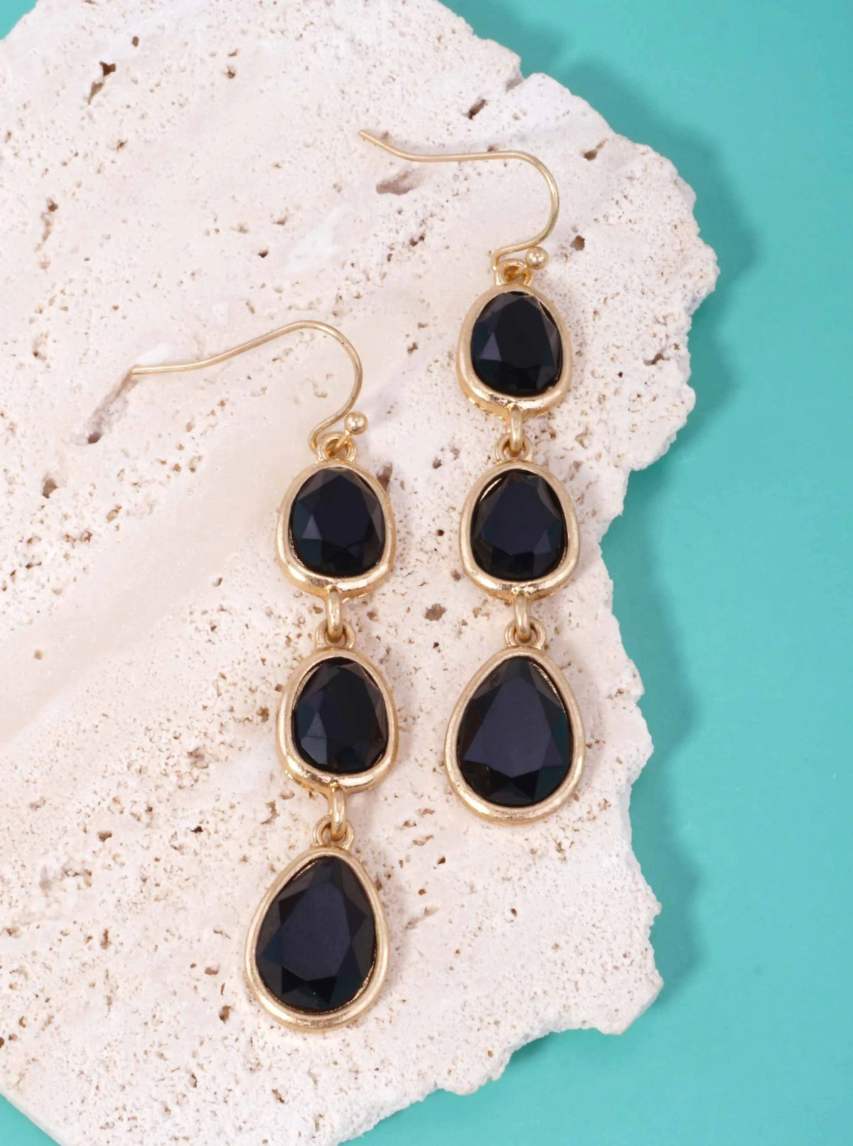 Triple Faceted Teardrop Worn Hook Drop Earrings