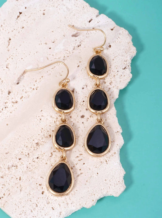 Triple Faceted Teardrop Worn Hook Drop Earrings