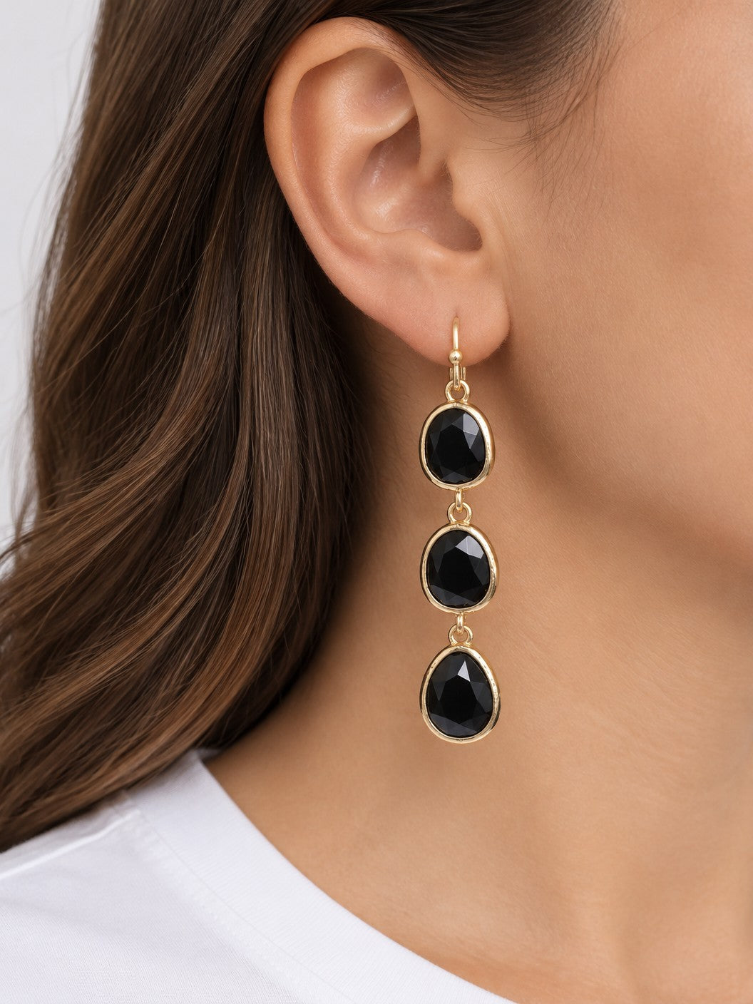 Triple Faceted Teardrop Worn Hook Drop Earrings