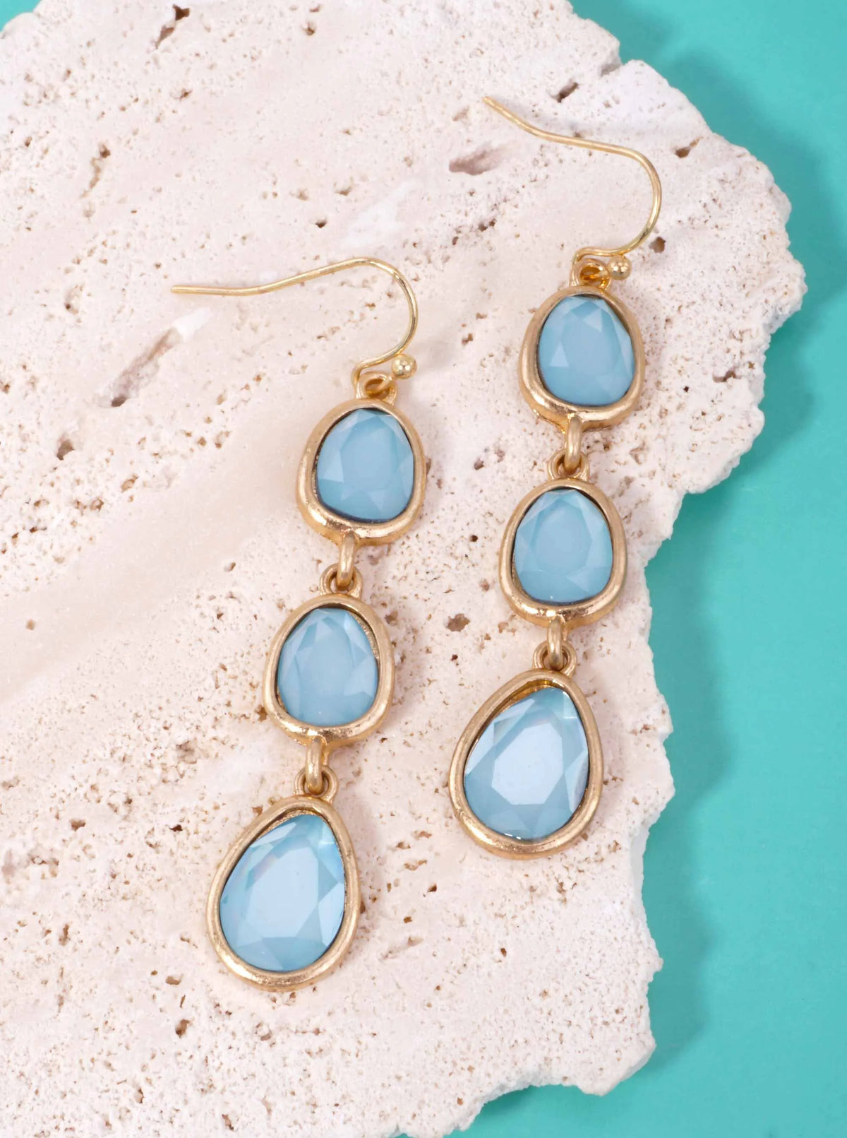 Triple Faceted Teardrop Worn Hook Drop Earrings