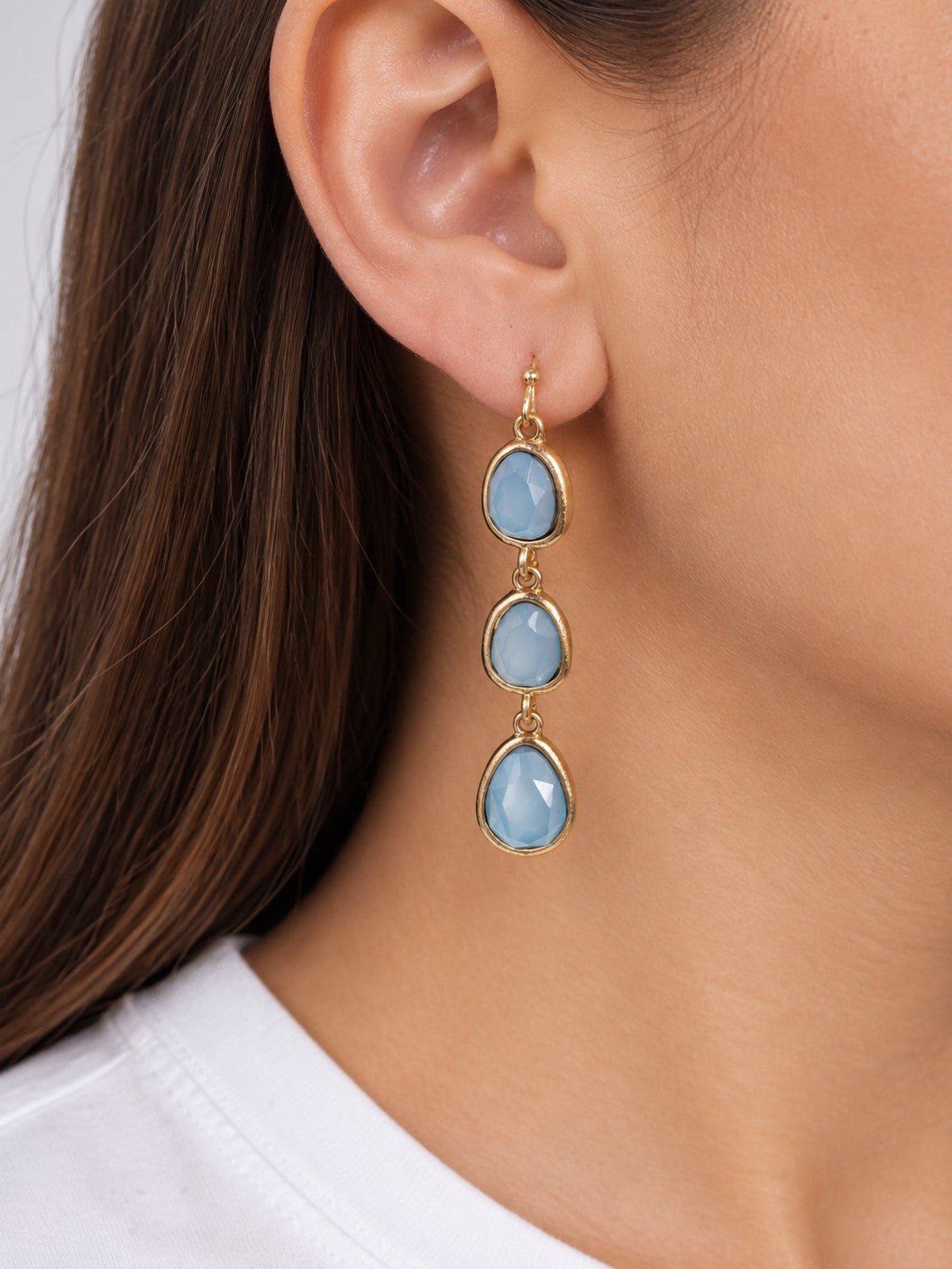 Triple Faceted Teardrop Worn Hook Drop Earrings