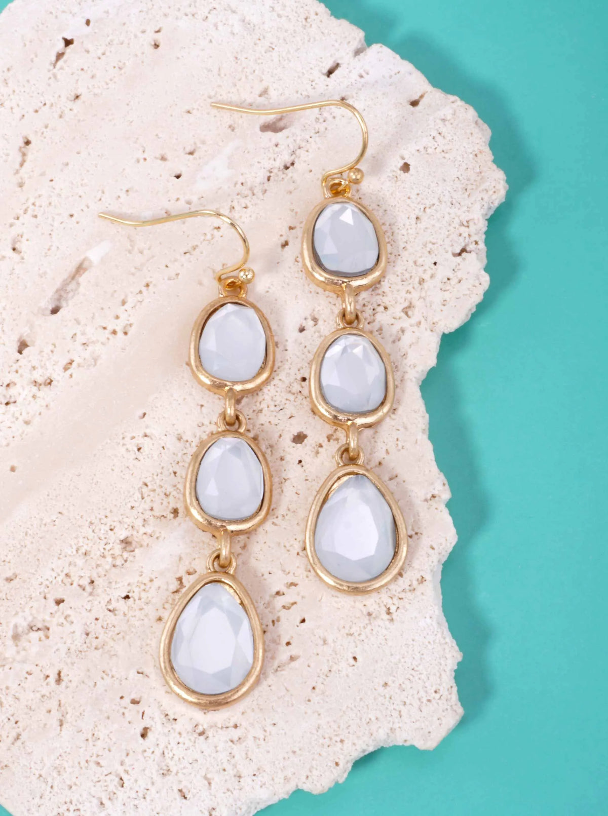 Triple Faceted Teardrop Worn Hook Drop Earrings