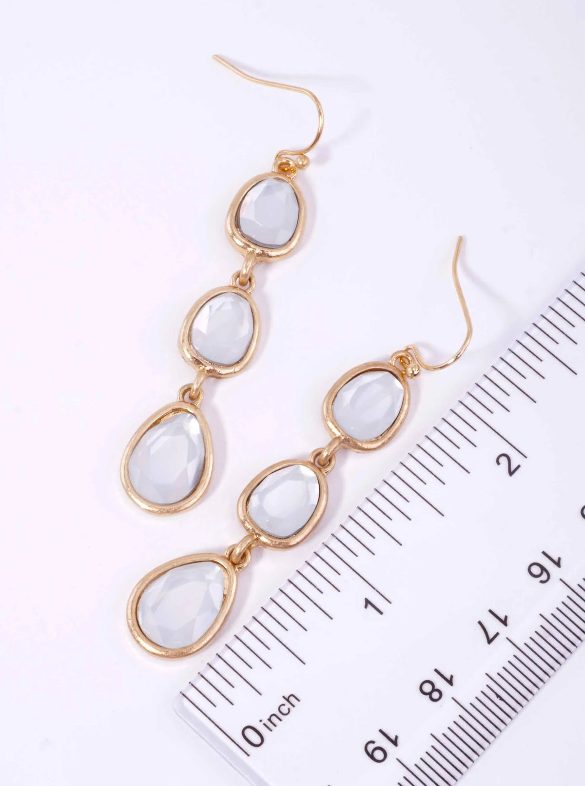 Triple Faceted Teardrop Worn Hook Drop Earrings