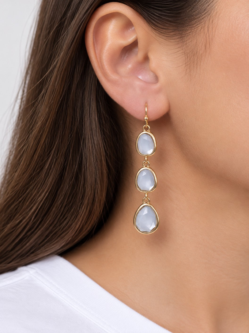Triple Faceted Teardrop Worn Hook Drop Earrings