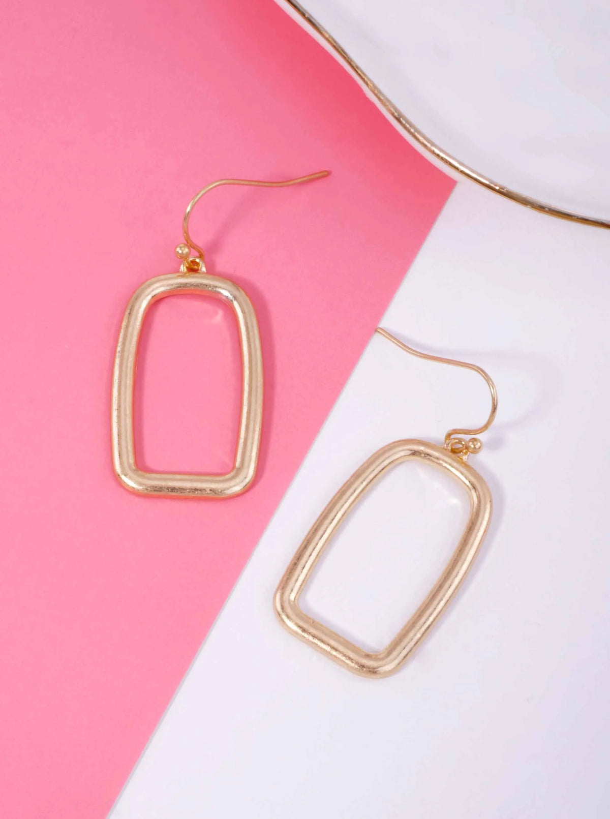Open Rectangle Worn Hook Drop Earrings