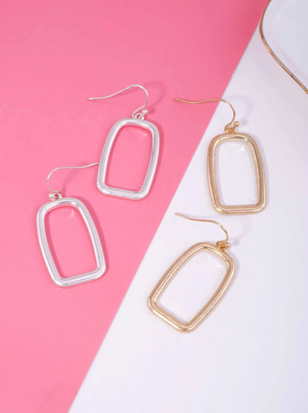 Open Rectangle Worn Hook Drop Earrings