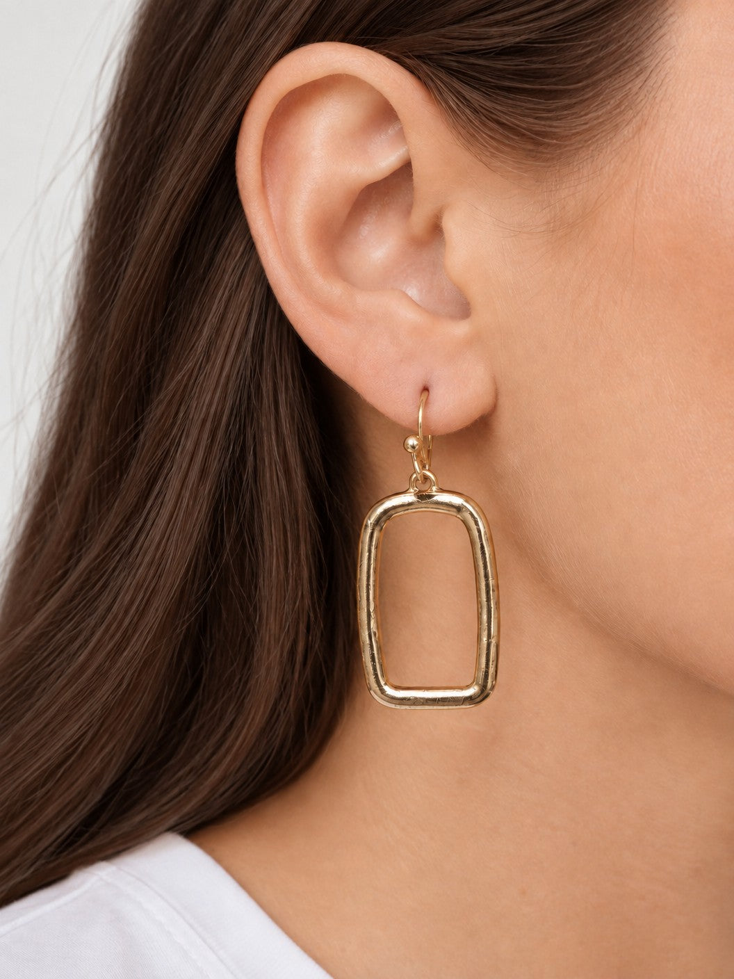 Open Rectangle Worn Hook Drop Earrings