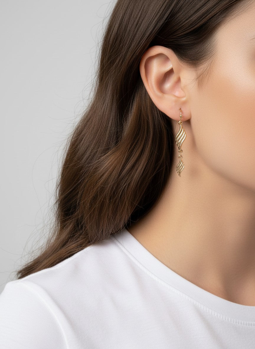 Ribbed Double Leaf Drop Dangle Earrings