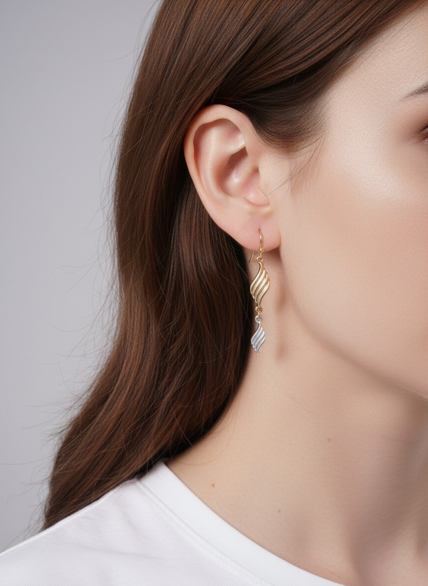 Ribbed Double Leaf Drop Dangle Earrings