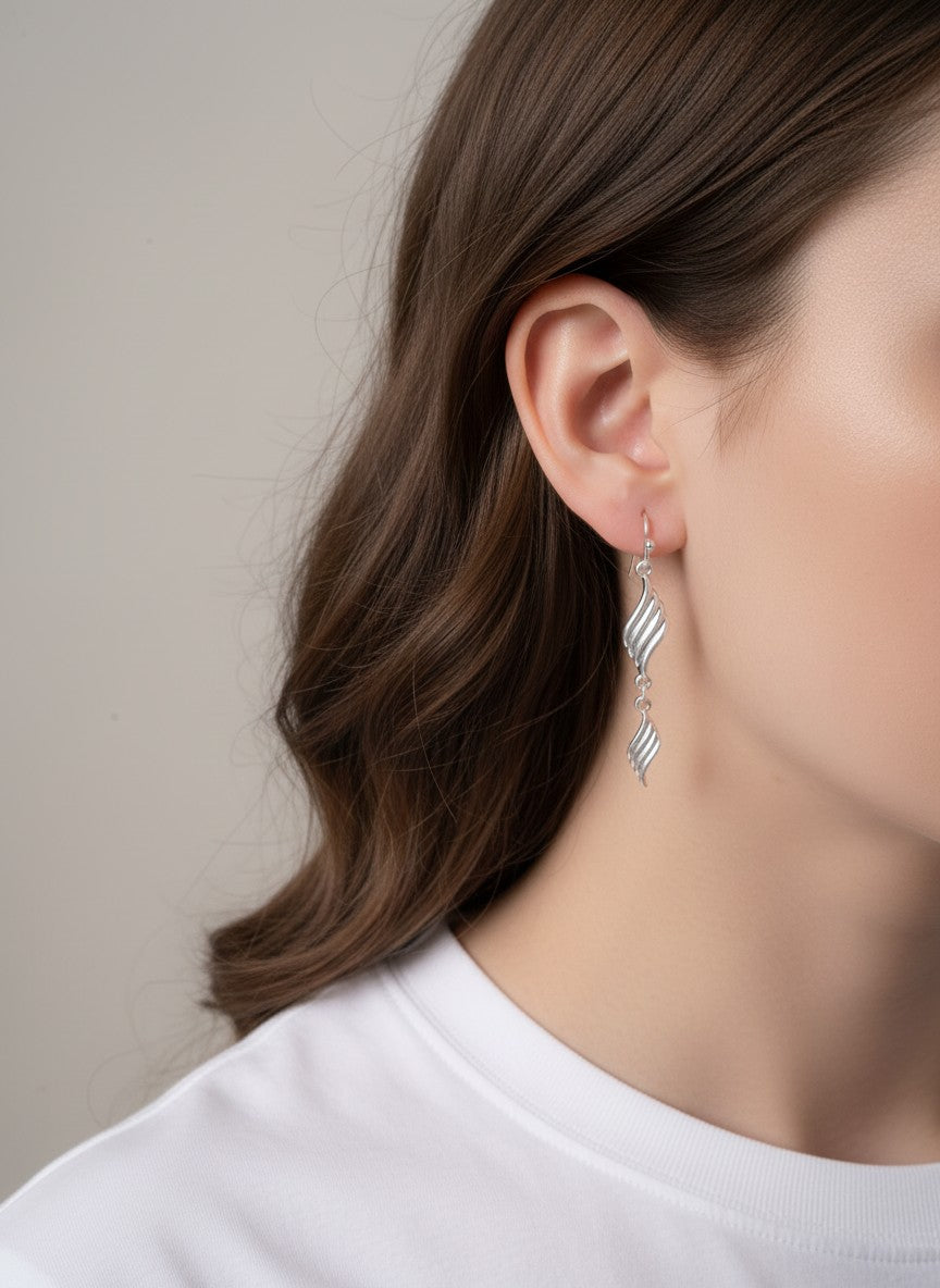 Ribbed Double Leaf Drop Dangle Earrings