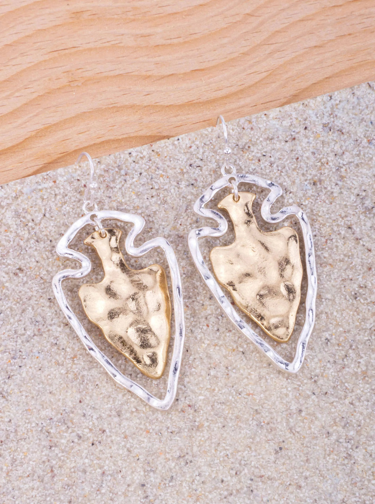 Two-Tone Hammered Arrowhead Drop Hook Earrings