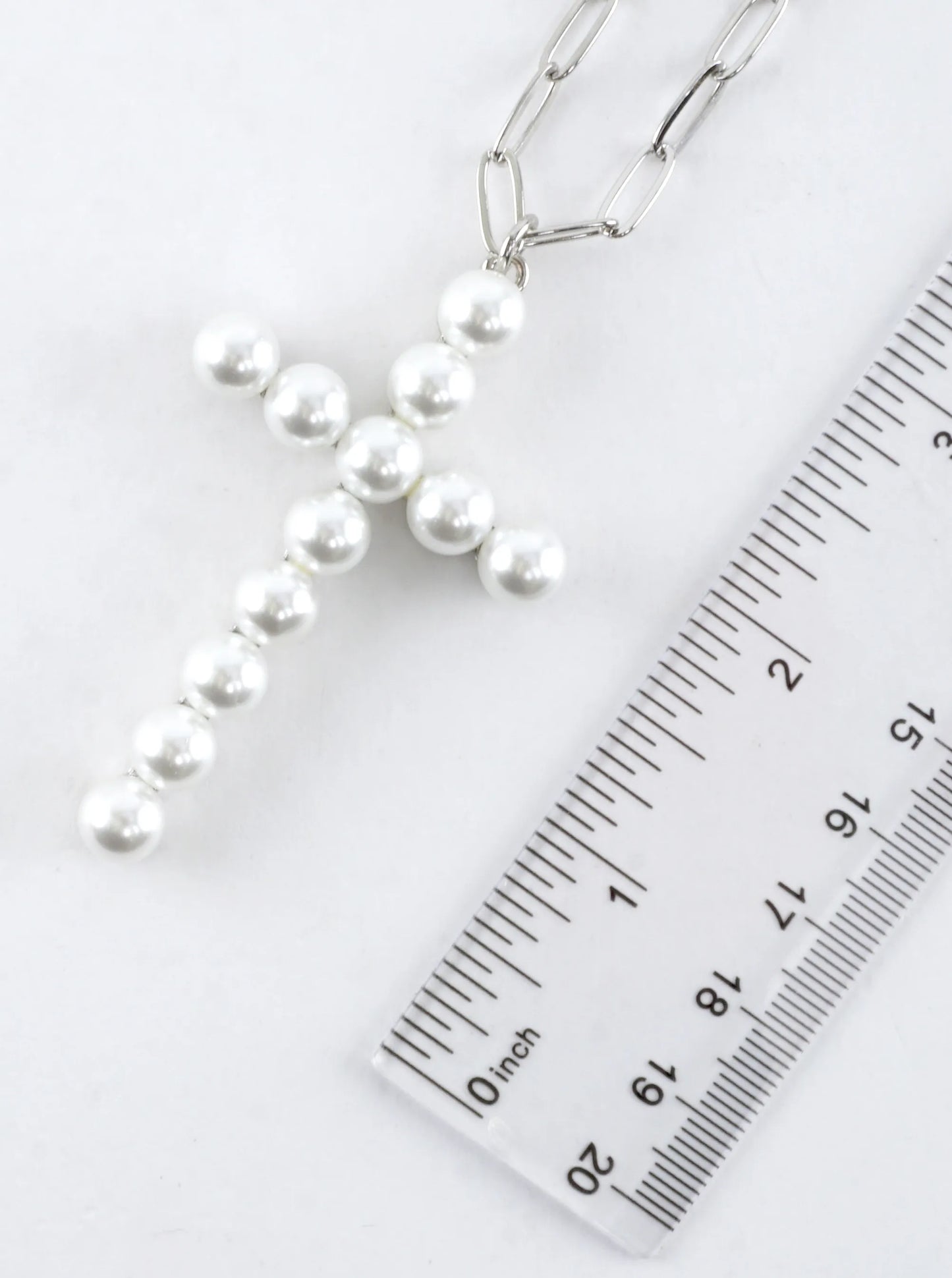 32 In Pearl Cross Pendant Paperclip Chain Necklace