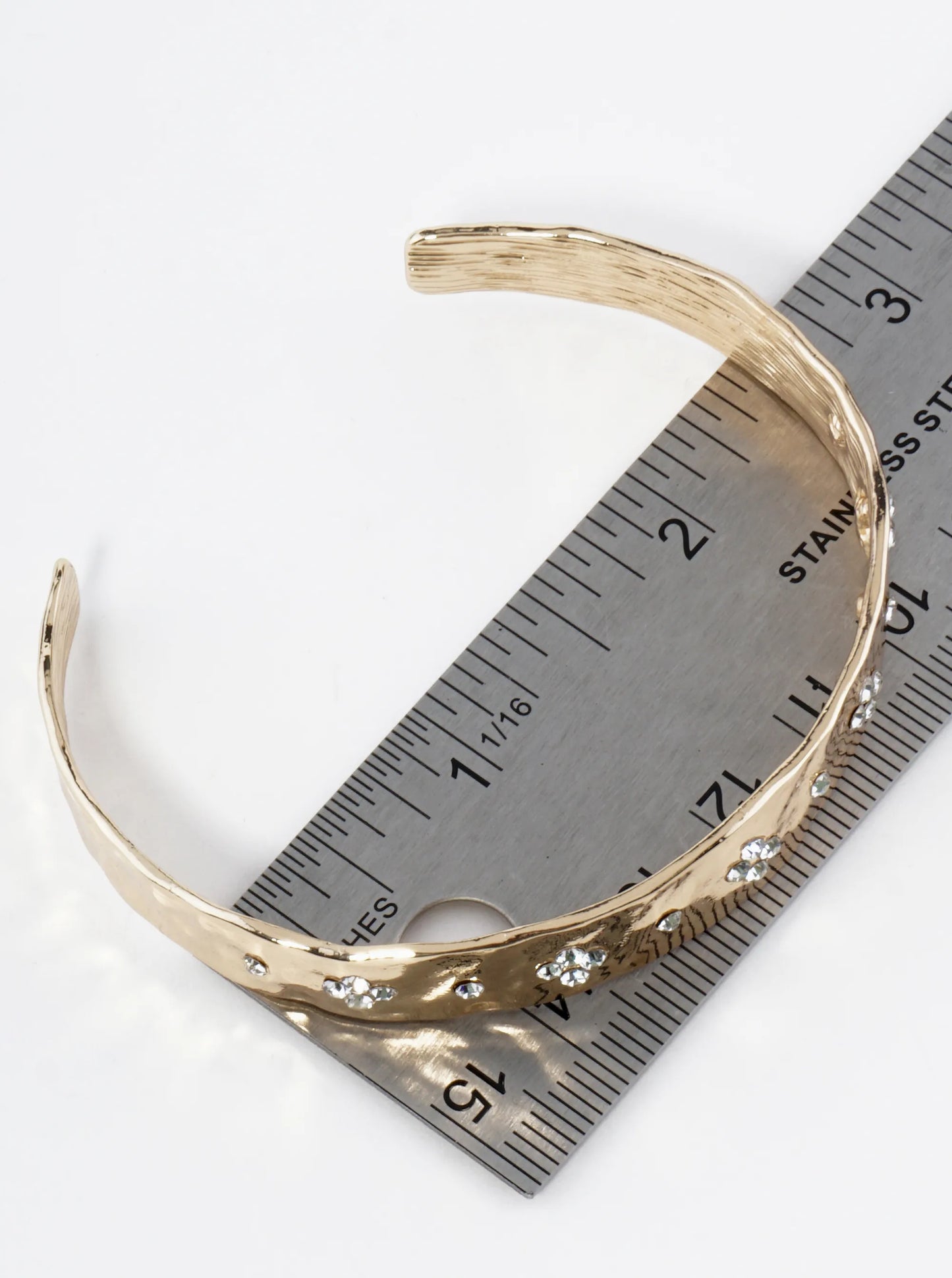 Quatrefoil Crystal Pave Hammered Metal Cuff Bracelet