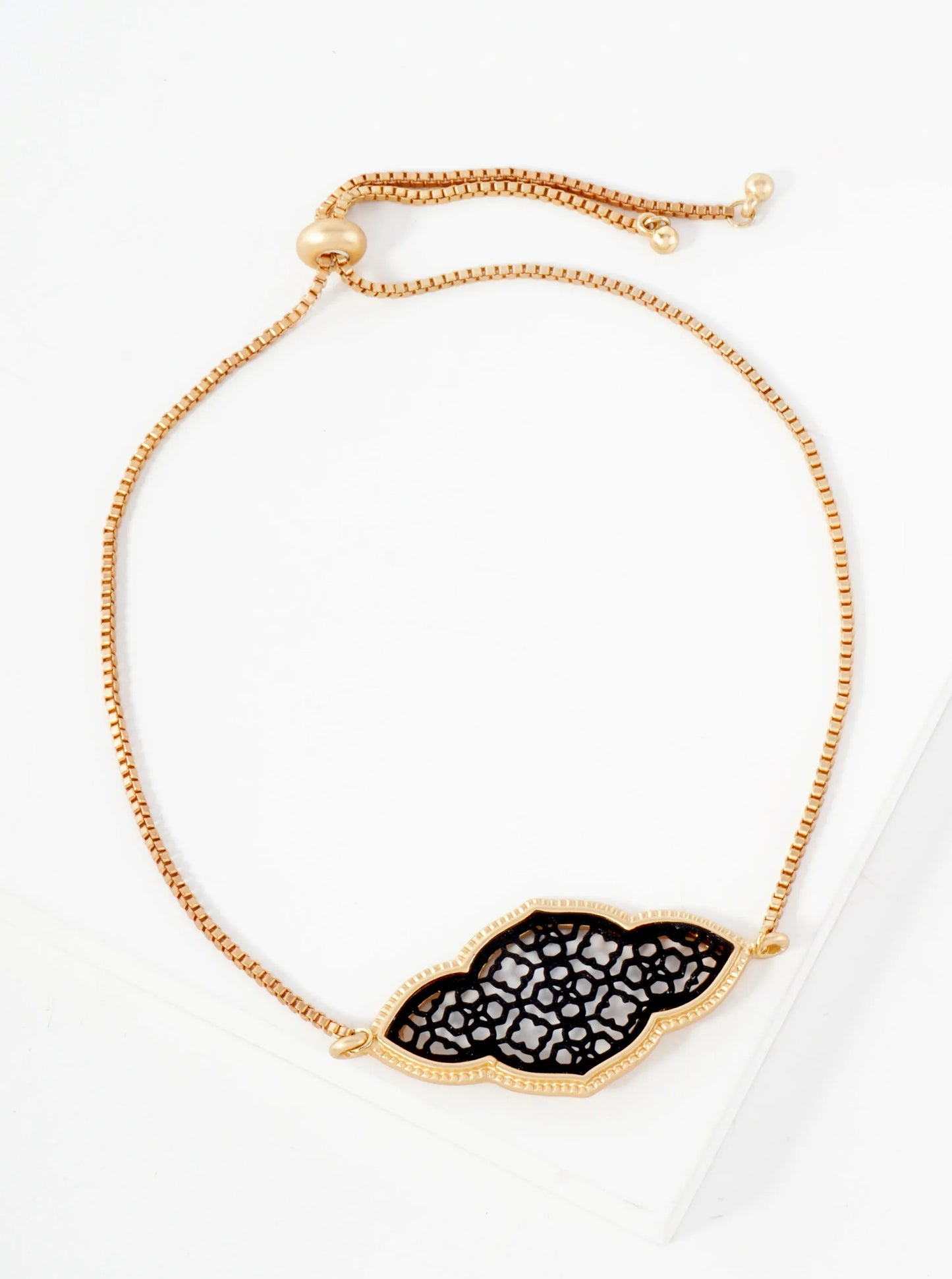 Quatrefoil Filigree 1mm Box-Chain Pull-Tie Bracelet