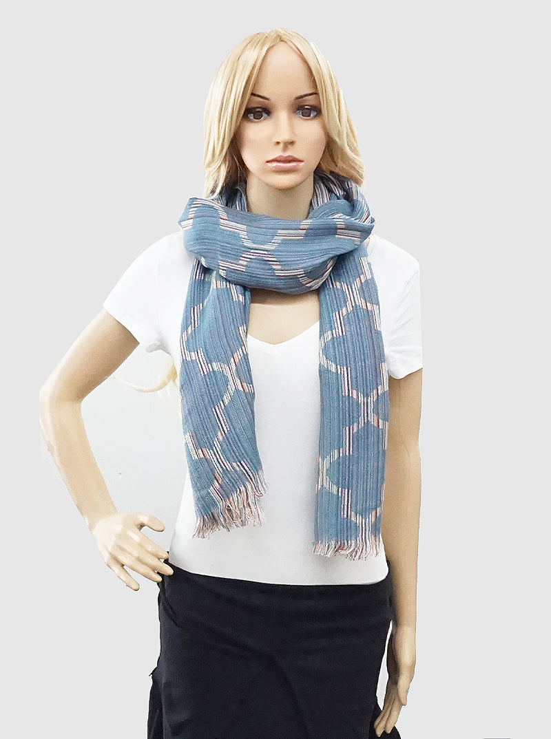 Quatrefoil Pattern Polyester Scarf With Fringe