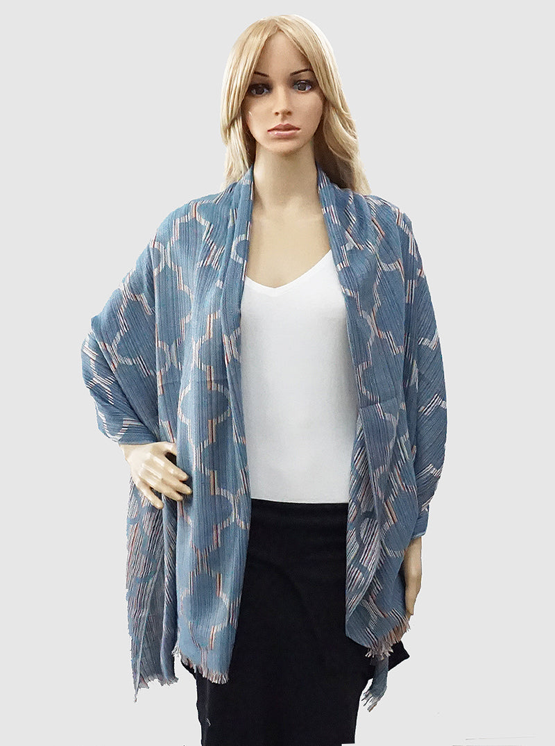 Quatrefoil Pattern Polyester Scarf With Fringe