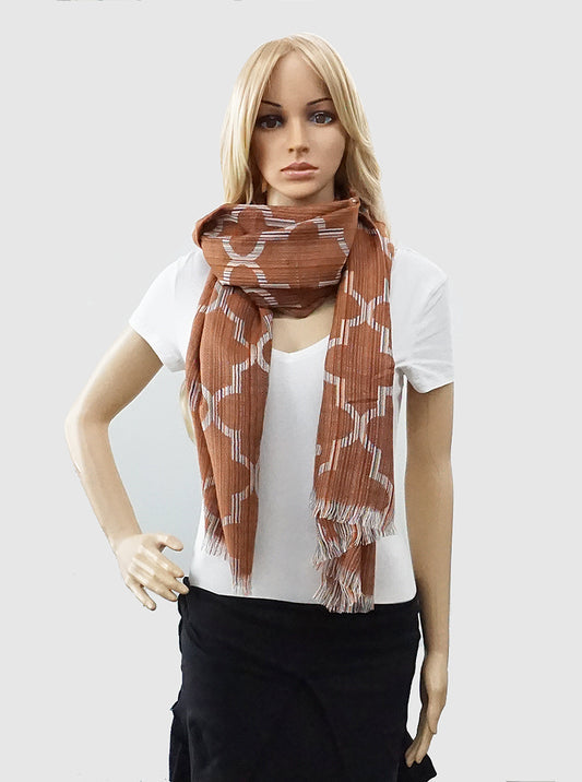 Quatrefoil Pattern Polyester Scarf With Fringe