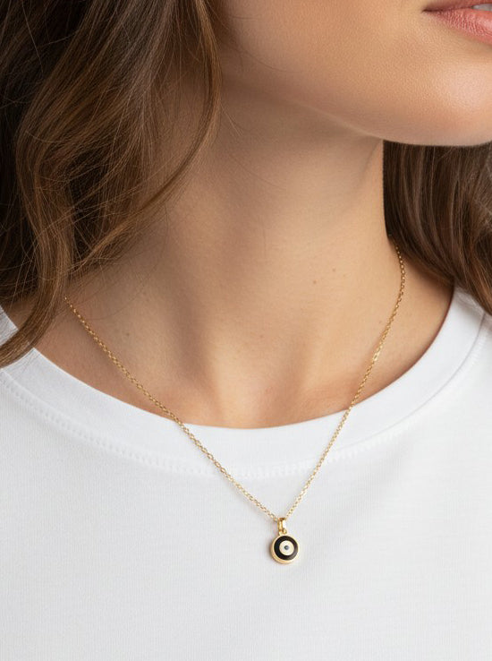ROUND EVIL EYE ENAMEL PENDANT NECKLACE