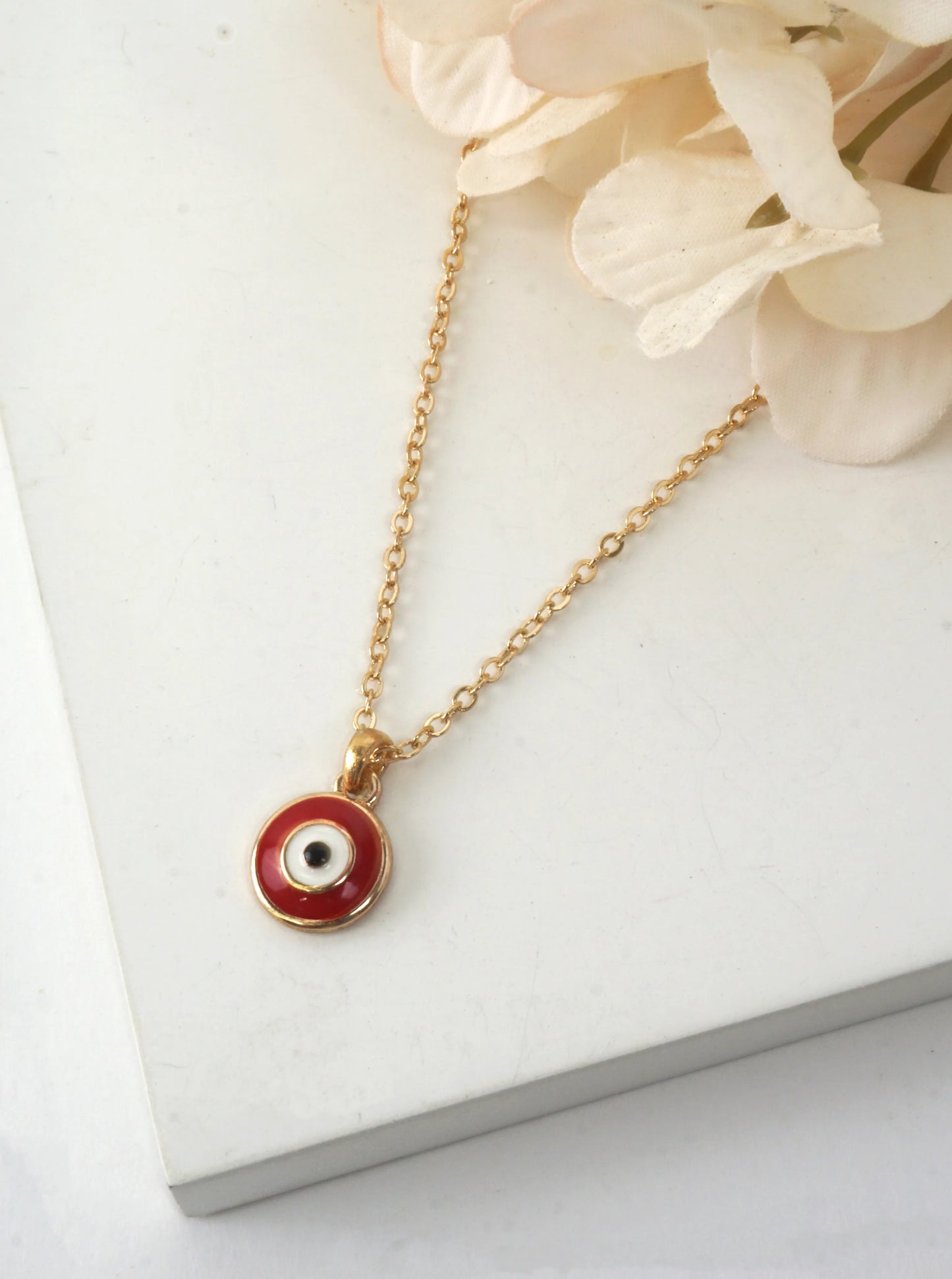 ROUND EVIL EYE ENAMEL PENDANT NECKLACE