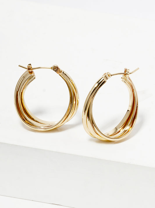 Radiant Tri-Layer 18K Gold Dipped 25mm Leverback Hoop Earrings