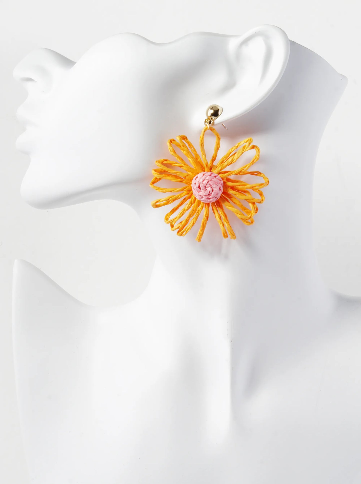 Raffia Flower Drop Lightweight Floral Dangle Post Earrings