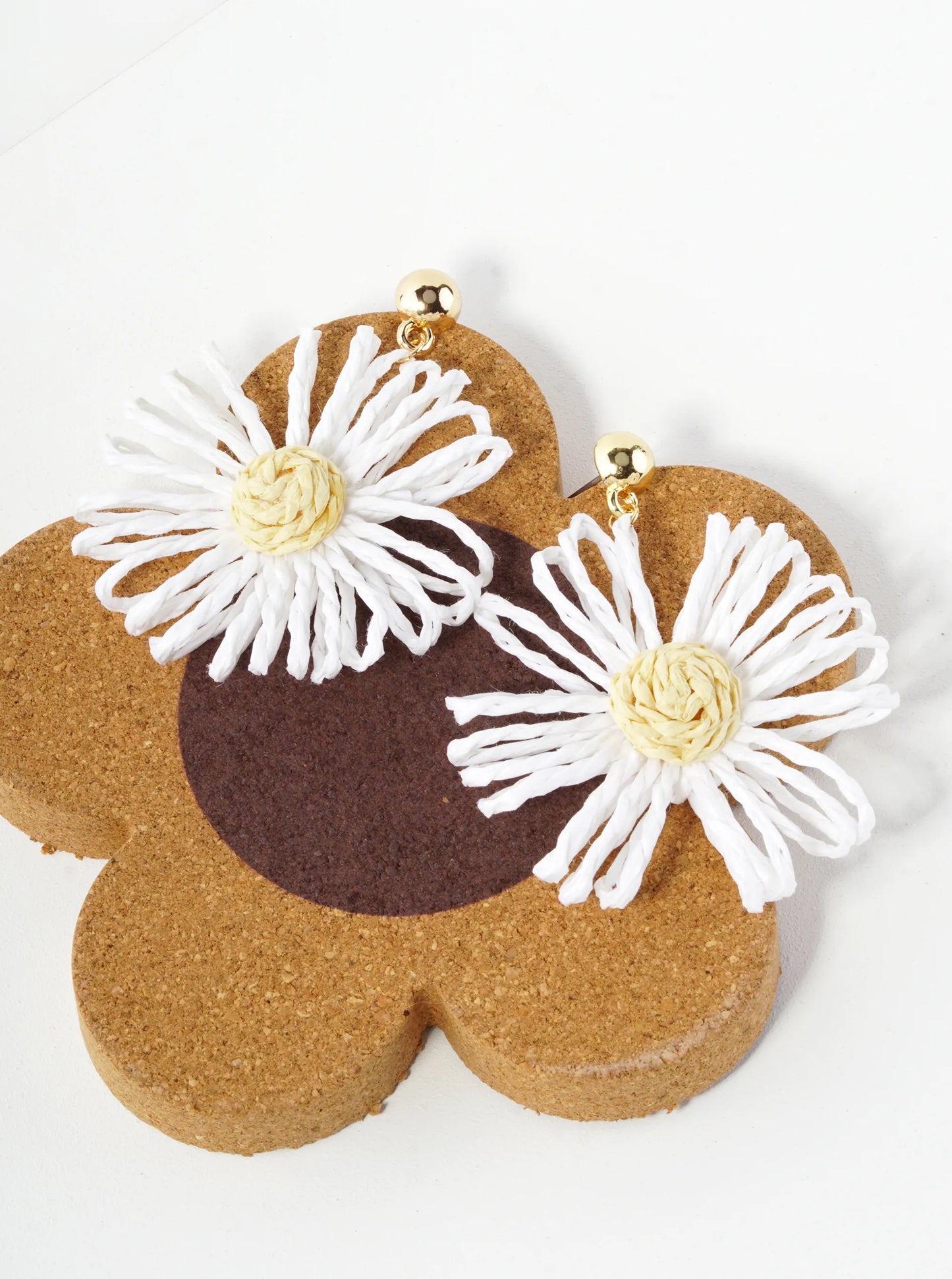 Raffia Flower Drop Lightweight Floral Dangle Post Earrings