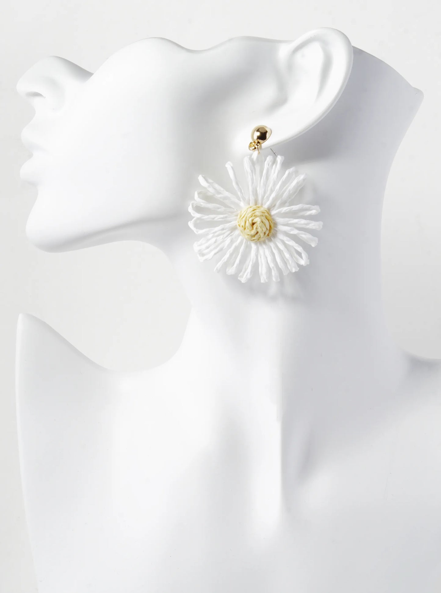 Raffia Flower Drop Lightweight Floral Dangle Post Earrings