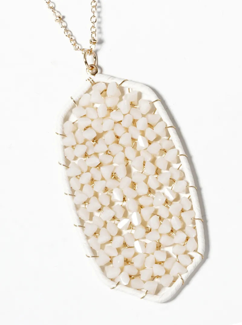 Raffia Glass Beads Wire Wrapped Pendant Long Satellite Chain Necklace