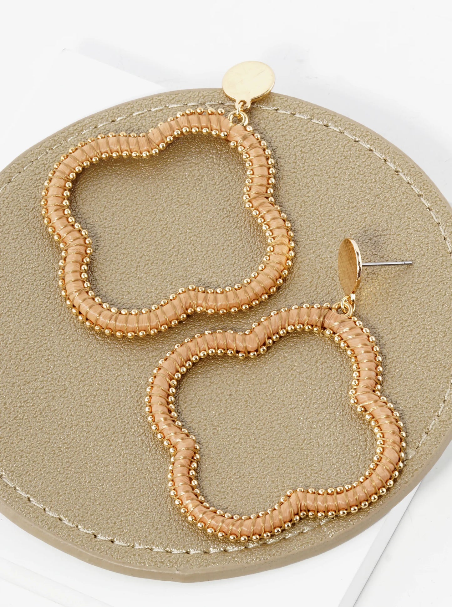 Raffia Thread Wrapped Quatrefoil Drop Post Earrings