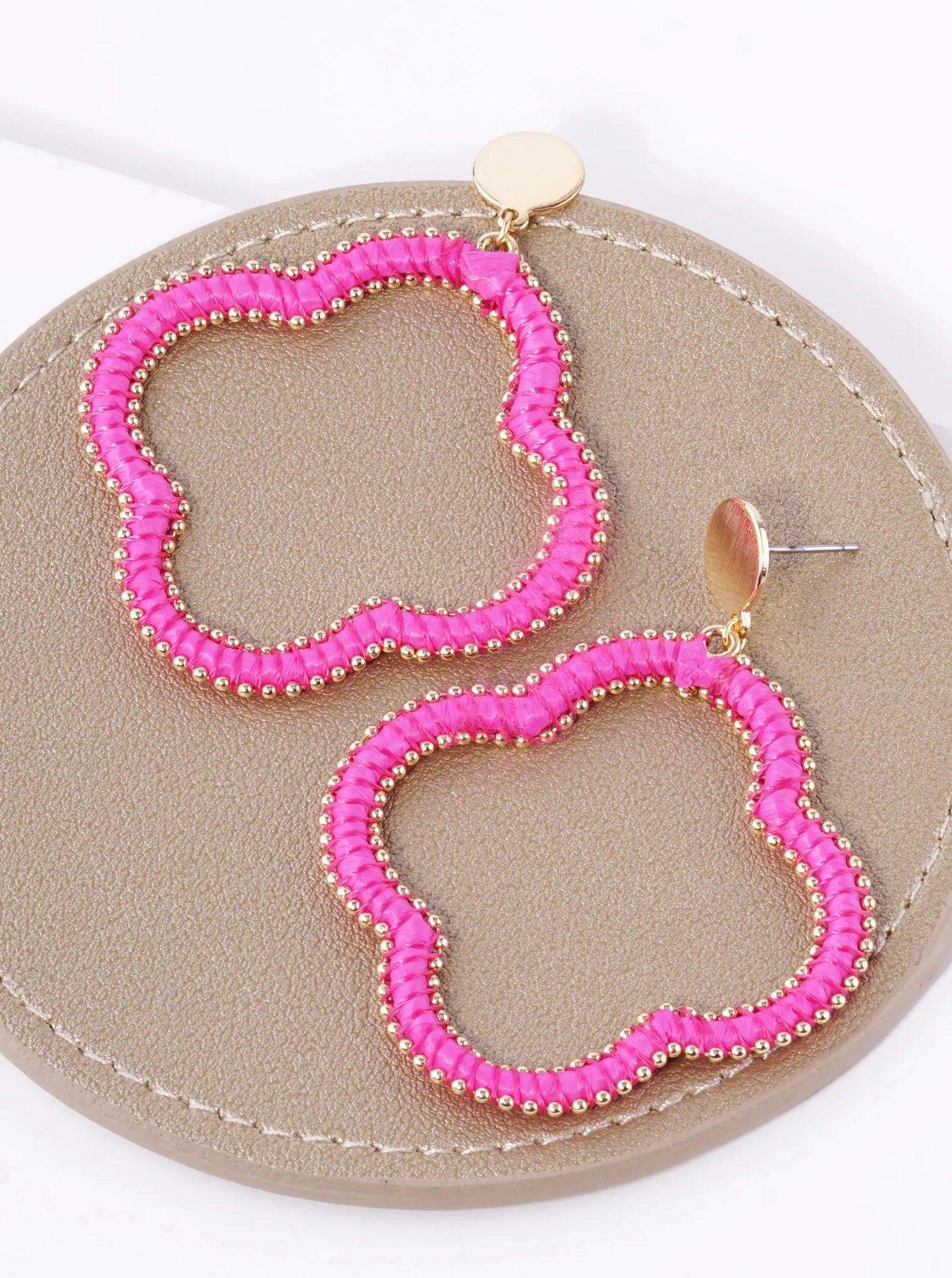 Raffia Thread Wrapped Quatrefoil Drop Post Earrings