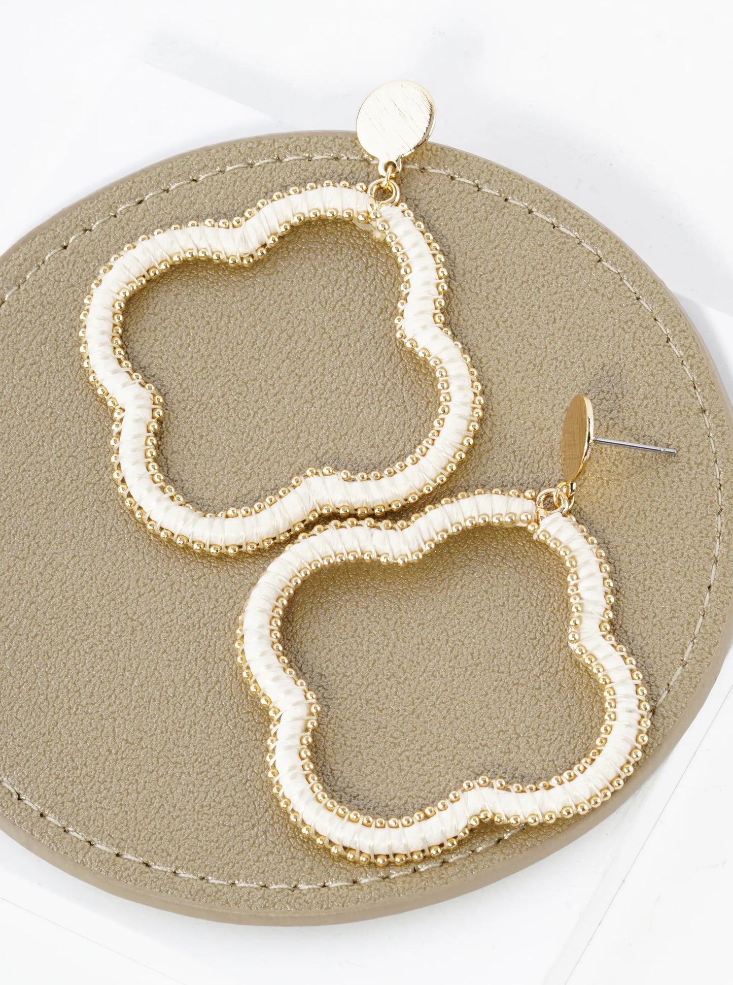 Raffia Thread Wrapped Quatrefoil Drop Post Earrings