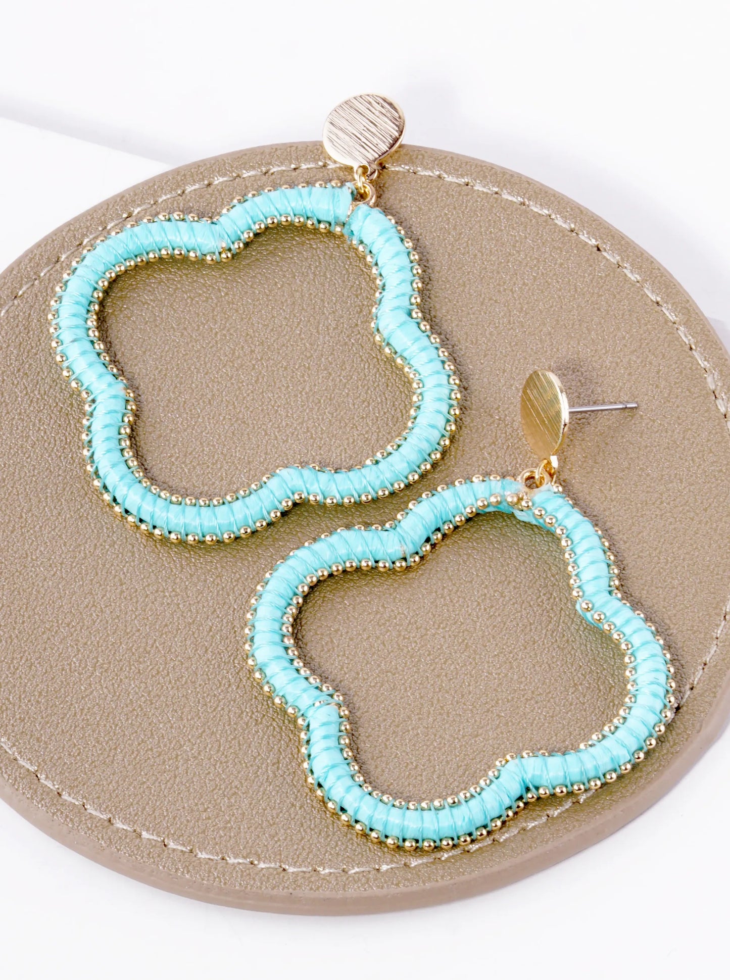 Raffia Thread Wrapped Quatrefoil Drop Post Earrings