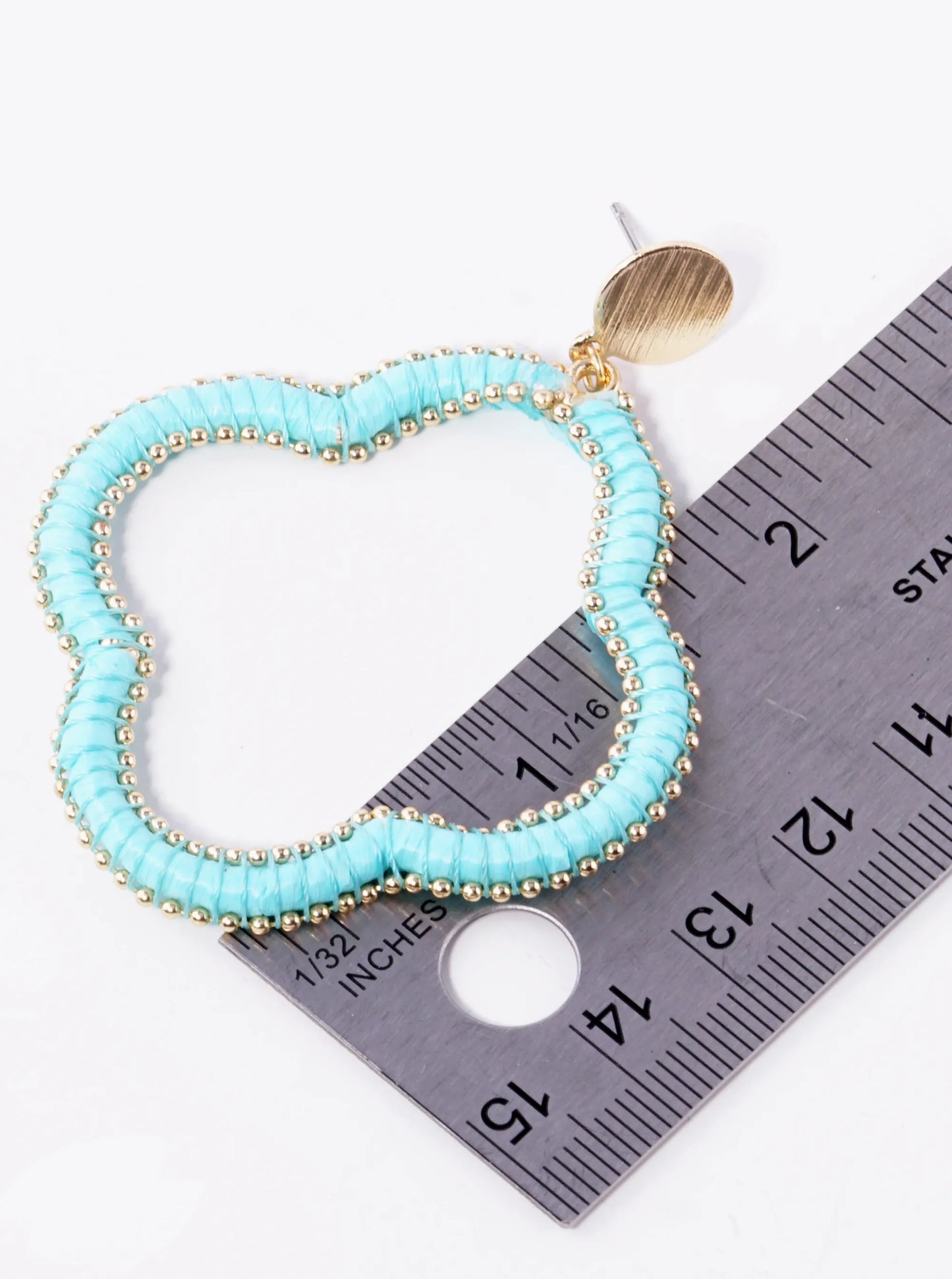 Raffia Thread Wrapped Quatrefoil Drop Post Earrings
