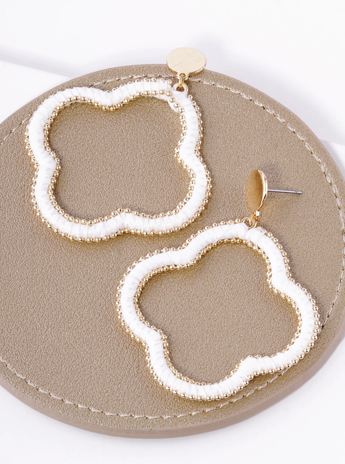 Raffia Thread Wrapped Quatrefoil Drop Post Earrings