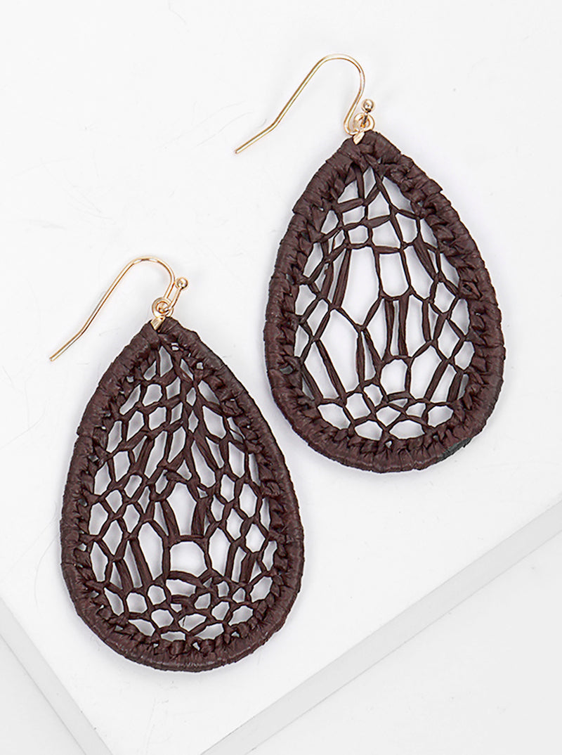Raffia Woven Teardrop Dangle Drop Earrings