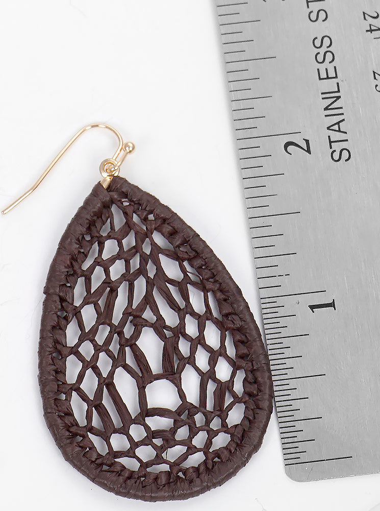 Raffia Woven Teardrop Dangle Drop Earrings