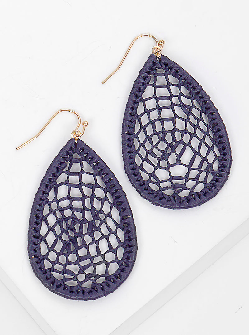 Raffia Woven Teardrop Dangle Drop Earrings