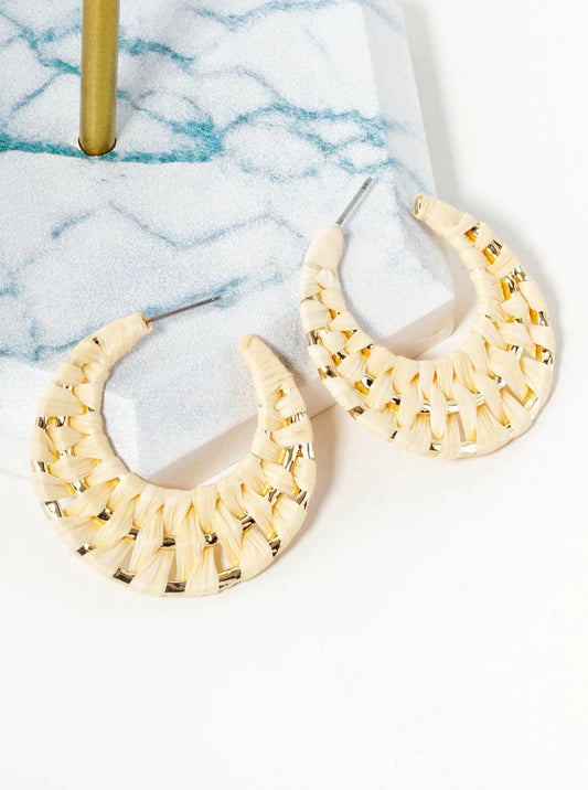 Raffia Wrapped 35mm Triple Hoop Earrings