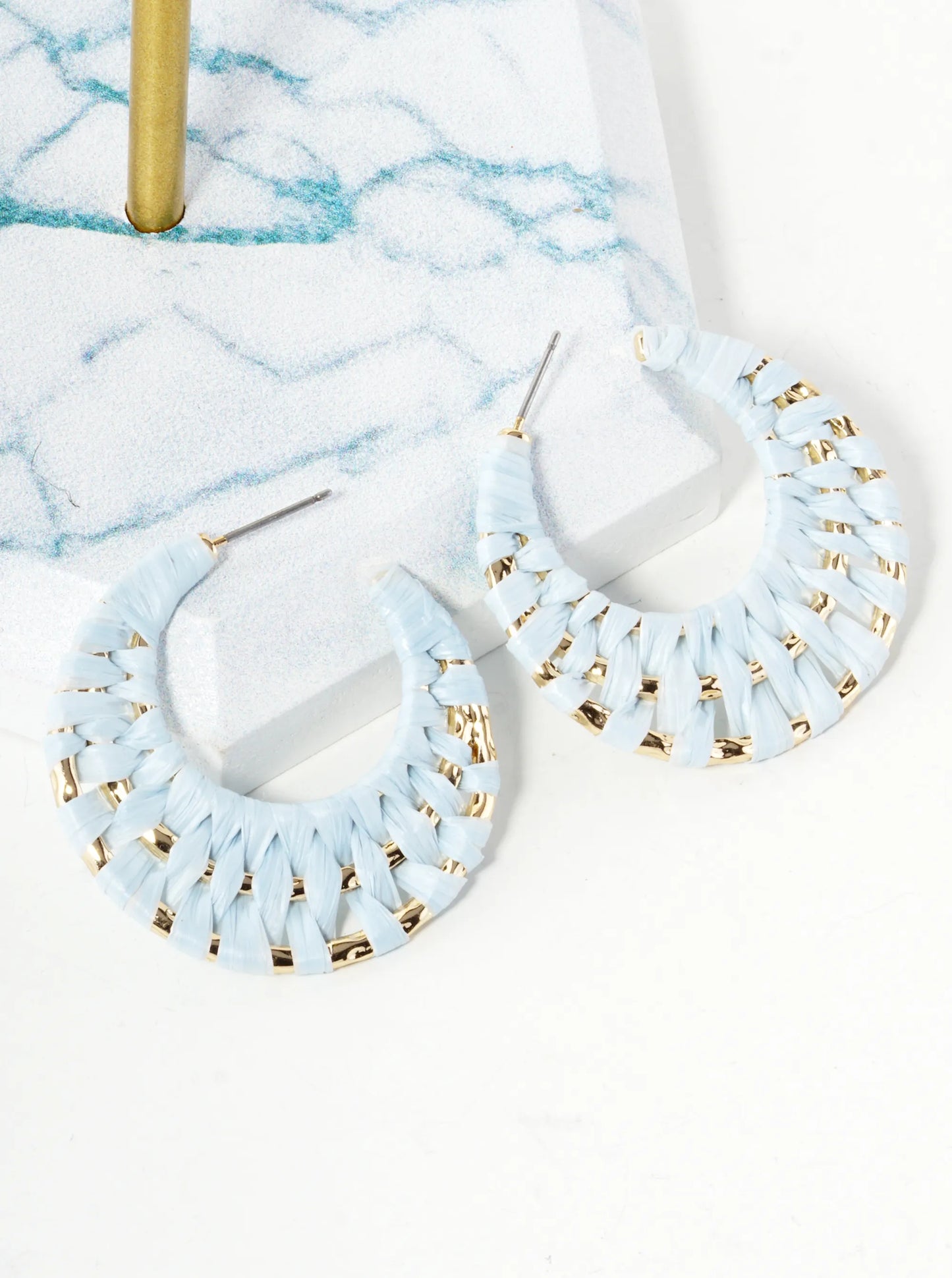 Raffia Wrapped 35mm Triple Hoop Earrings